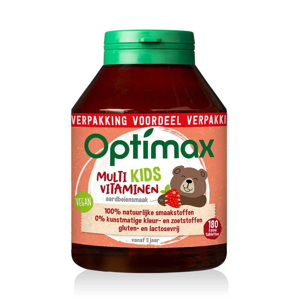 Optimax Kids Multivitaminen Aardbei 1 Optimax Kids Multivitaminen Aardbei