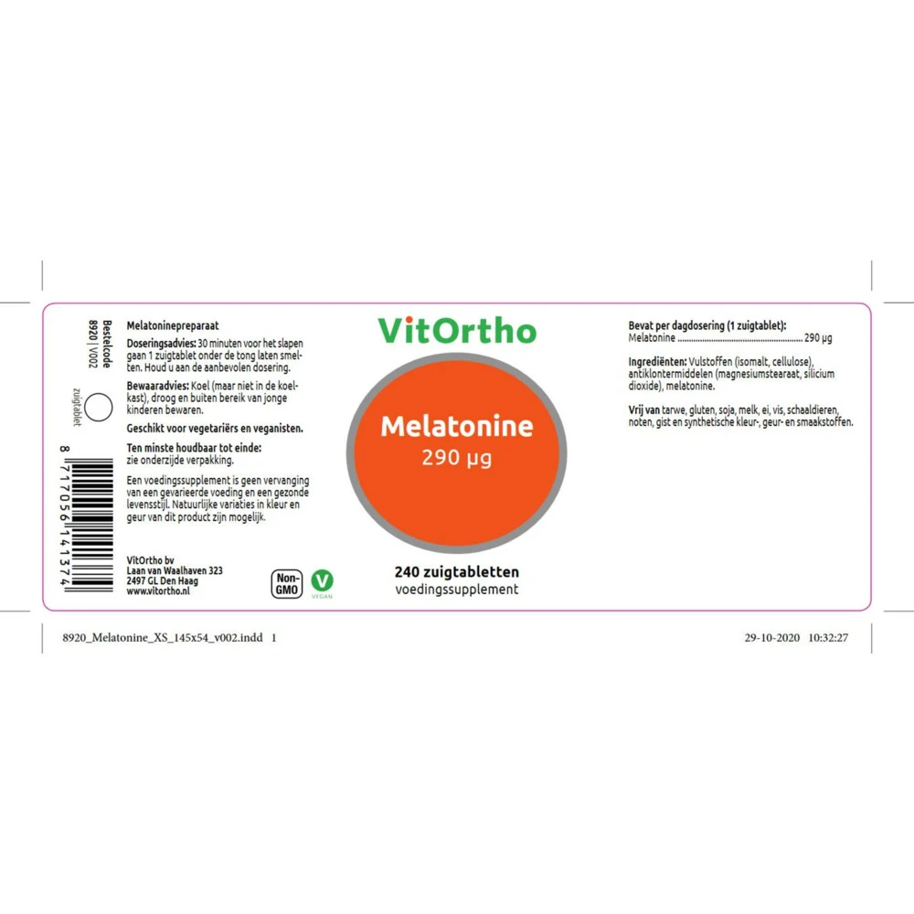 Vitortho Melatonine 0,29 Mg 2 Vitortho Melatonine 0,29 Mg - Afbeelding 2
