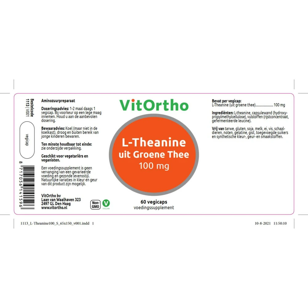 Vitortho L-Theanine 100 Mg 2 Vitortho L-Theanine 100 Mg - Afbeelding 2